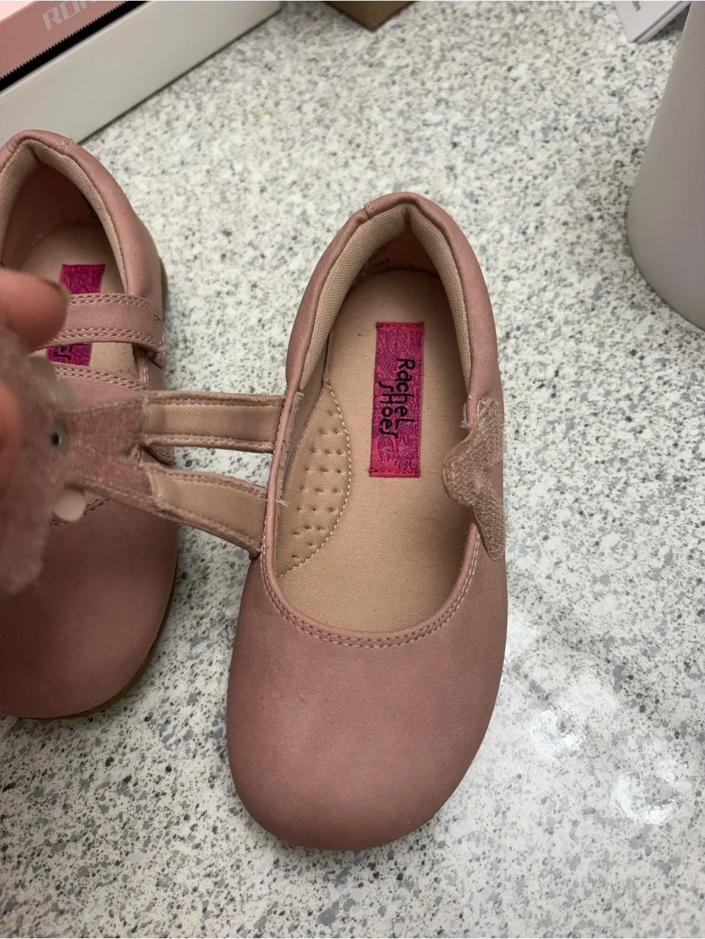 R+Co Girls Flower Strap Mary Jane Shoes in Dusty Rose